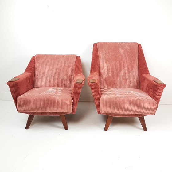 Image 1 of Set vintage di 2 poltrone | recentemente rivestite in costina rosa