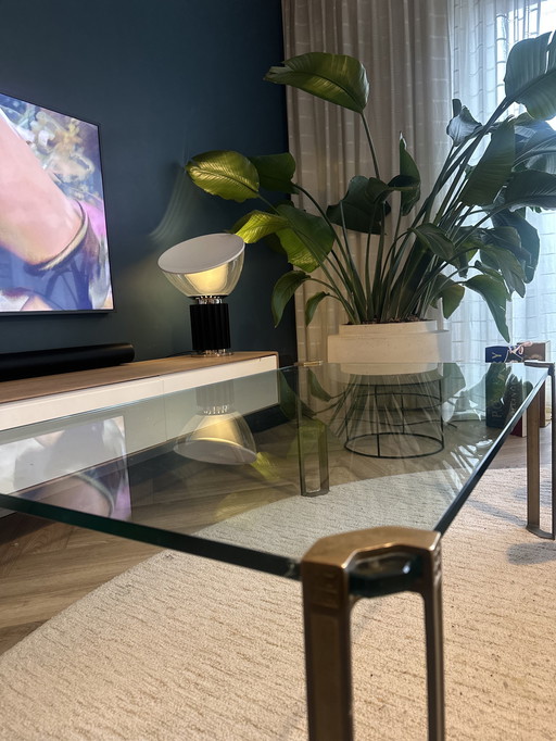 Peter Ghyczy T24 Pioneer coffee table – brass & glass – 1970s