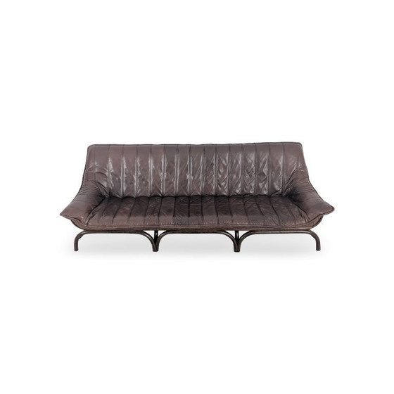 Image 1 of Canapé italien style années 50, design bambou, cuir marron