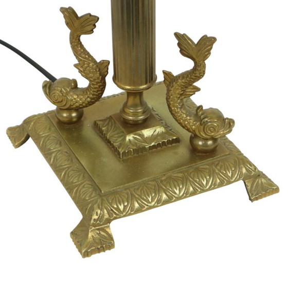 Image 1 of Brass Table Lamp Mythical Dolphins