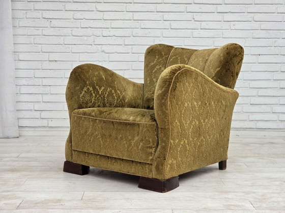 1950s, Danish Relax Chair, Furniture Velour, Oak Wood – Armchairs, Textile (photo 14 of 17)