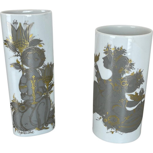 Paire de vases en porcelaine vintage par Björn Wiinblad pour Rosenthal studio line, Allemagne 1970