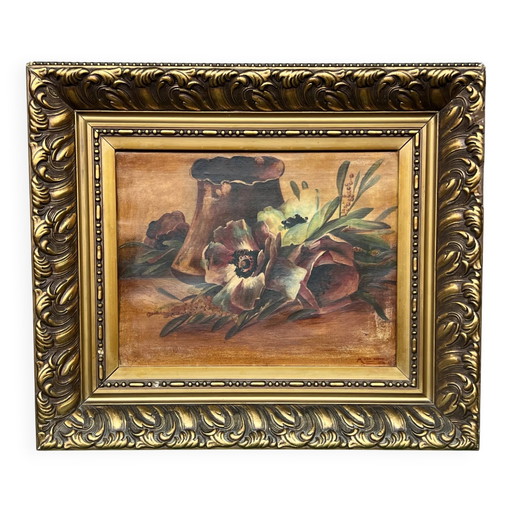 Landschap gesigneerd "Papavers". Olieverf op doek. – schilderijen tekeningen, Canvas