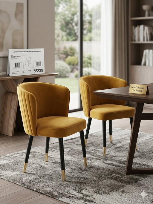 SET OF 2: Luxury SIA Home Design Chairs Mustard Yellow Velvet