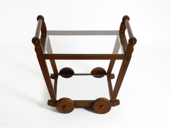 Image 1 of Hermoso y único carrito de bar con carrito de té de la década de 1930 hecho de madera maciza de roble