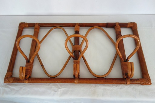 Porte manteaux mural bambou et rotin vintage