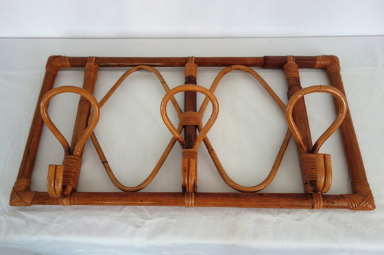 Image 1 of Porte manteaux mural bambou et rotin vintage