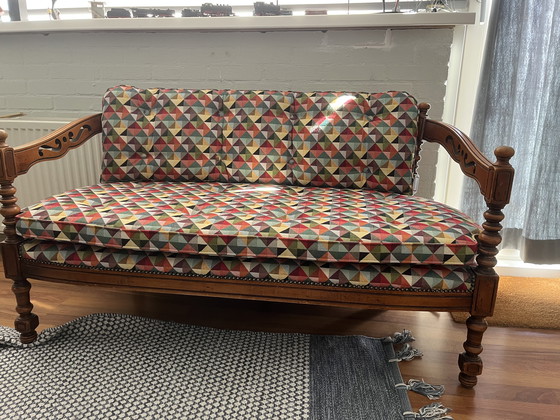 Image 1 of Antique wooden bench and matching chair - Neo-Renaissance