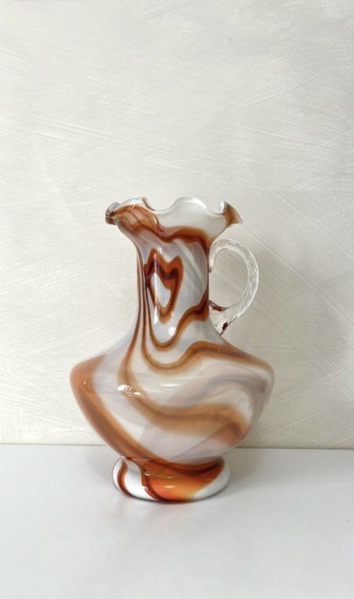 Vaso vintage in vetro di Murano opalino, arancione e bianco, anni '70