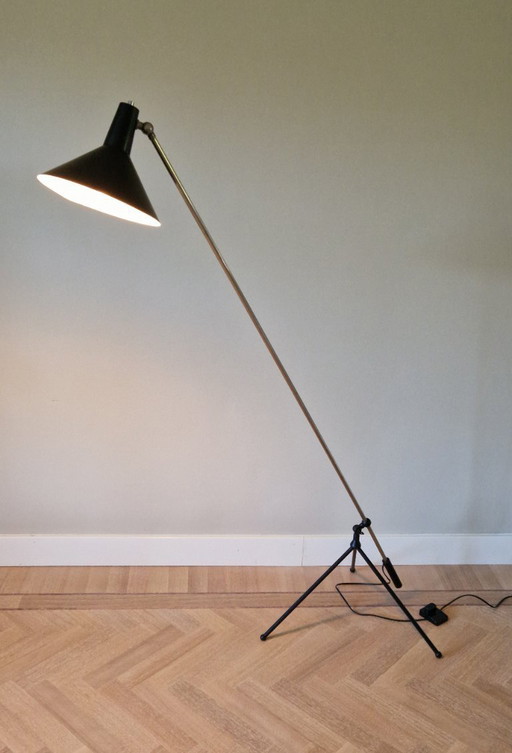 Vintage Stilnovo style floor lamp, black metal, Italian design, 1960s