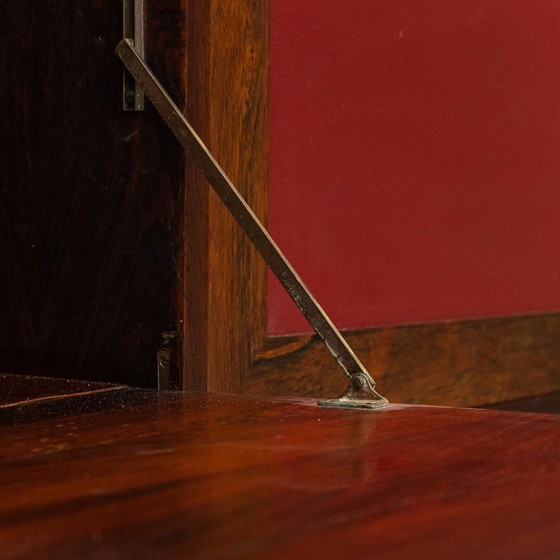 Image 1 of SCANDINAVISCH DRESSOIR IN HOUT MET DONKERROOD LEDER, VINTAGE, MODERN, JAREN 60