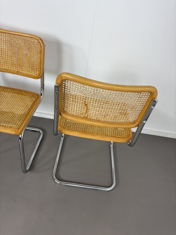 Image 1 of 4 sillas Cesca de madera de haya con correas, estilo Marcel Breuer