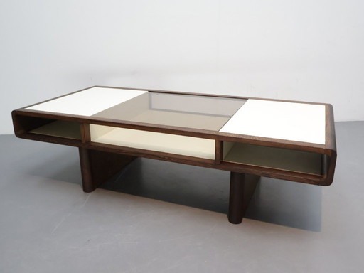 Vintage Wenge Coffee Table with Smoked Glass - Space Age Style