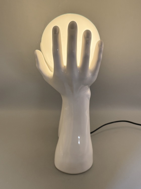 Image 1 of 80s Design Table Lamp With Hands And Glass Sphere