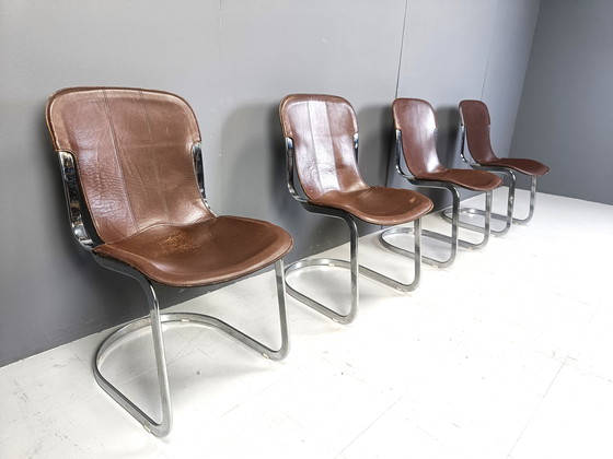 Image 1 of Chaises de salle à manger vintage par Willy Rizzo pour Cidue, ensemble de 4, 1970S