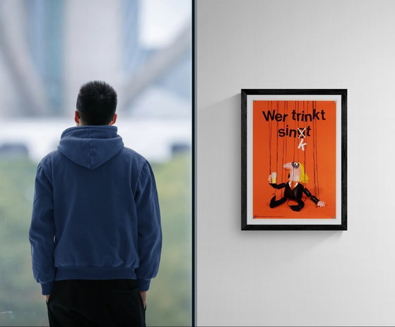 Image 1 of Wer trinkt sinkt - DAK – jaren 70 – Originele vintage reclameposter – Mid-Century Modern – 59,4x42,0 cm A2
