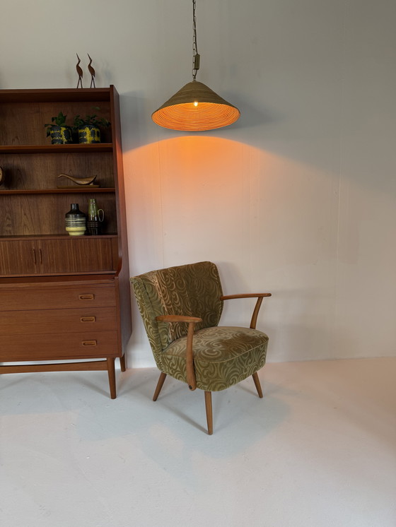 Image 1 of Lampada a sospensione vintage in rattan, stile Gabriella Crespi anni '70