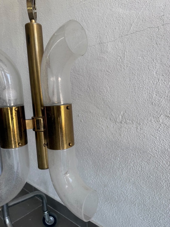 Carlo Nason for Mazzega Murano Glass and Brass Chandelier 70s, Pendant lamps, Gold (photo 5 of 5)