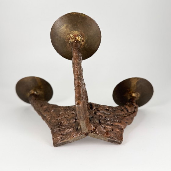 Sculptural Vintage Candle Holder, Brutalism, Mid Century, Metal, Brown, Organic Modern (photo 8 of 12)
