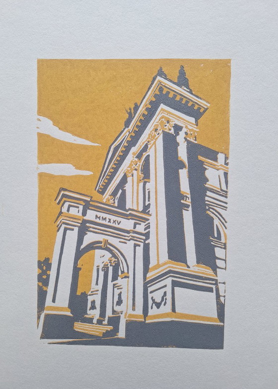Stampa artistica architettonica in giallo e grigio, Stampe artistiche, Carta, Modern (foto 4 di 10)