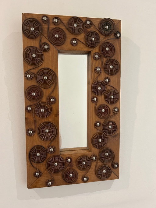 Brutalistische spiegel van hout en metaal, 1970