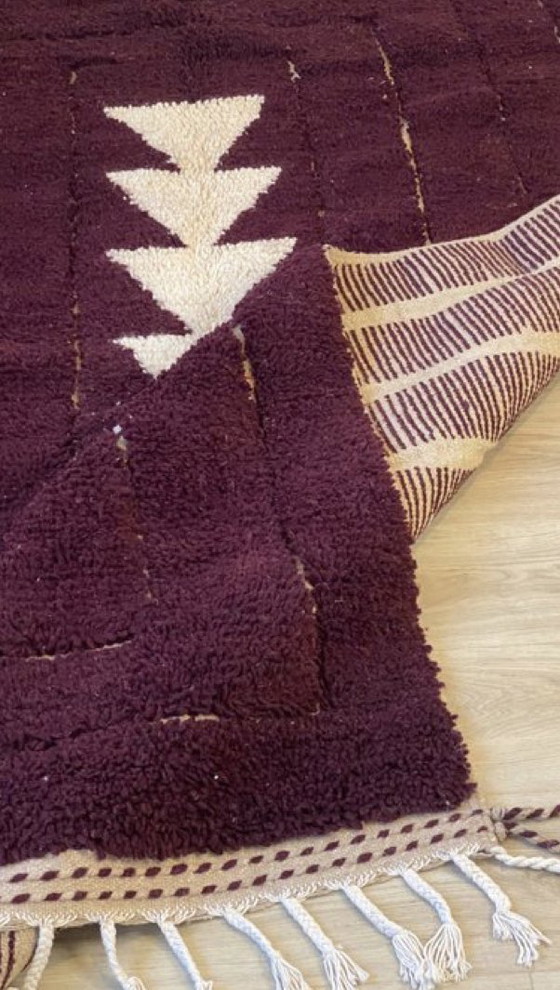 Image 1 of Tapis berbère noué à la main – 250 x 150 cm – Bordeaux foncé et crème – Neuf, pure laine Atlas
