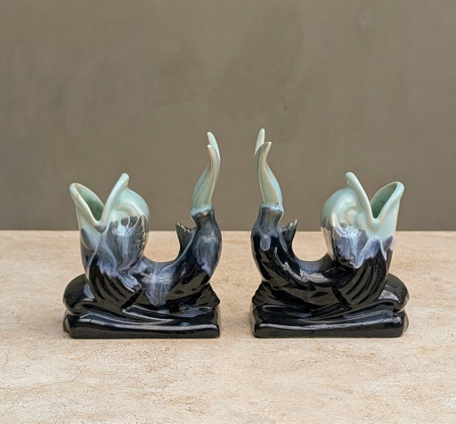 Fisch-Set Keramik-Buchstützen/Vasen.