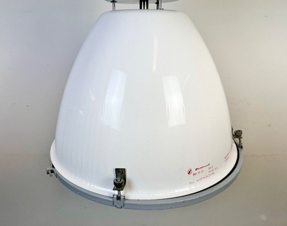 Image 1 of Große weiße Emaille-Industrielampe mit Klarglasabdeckung von Elektrosvit