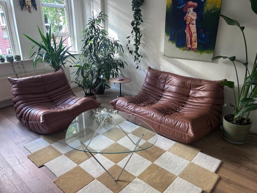 Set originaler Ligne Roset Togo 2- und 1-Sitzer aus Cognac-Leder