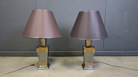 Image 1 of Lampade da tavolo vintage in peltro, anni '70 - set da 2