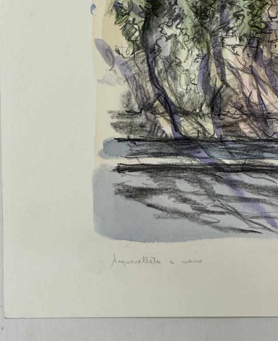 Watercolor Serigraph Painting F. Battelli 66x46m Villa Borghese, Modern Art – Paintings & Drawings, Paper (photo 5 of 6)