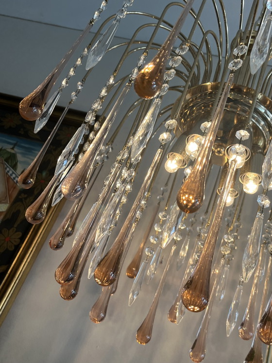 Lustre XL vintage en cristal rose en forme de larme de Murano – Copper, Crystal (photo 10 of 11)