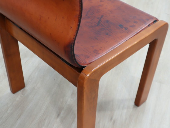 Image 1 of Afra & Tobia Scarpa Stühle aus den 1970er Jahren, geschwungenes Holz und Leder, 4er-Set