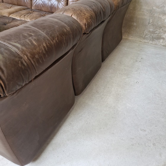 Image 1 of Sofá modular de los años 70 con elementos marrones y sofá de cuero.