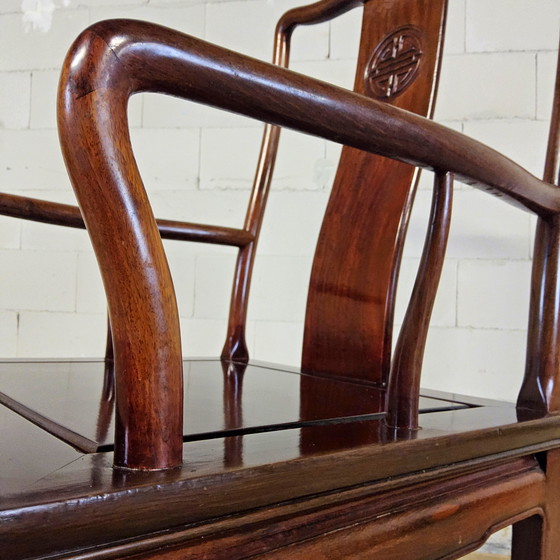 Image 1 of Set of Vintage Cherry Wood Chinese Armchairs / Asian / Bohemian Dining Table Chairs