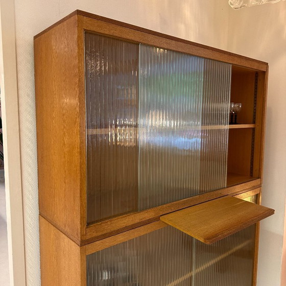 Image 1 of Tall glass display case from the 1960s with ribbed glass