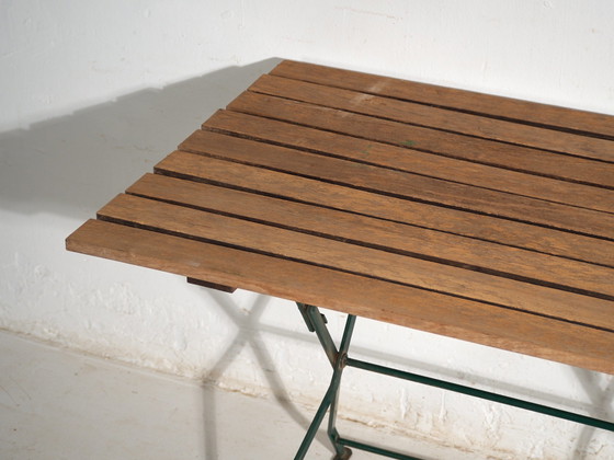 Vintage Folding Garden Table in Wood and Iron, Central Europe, circa 1950, Green, Rustic (photo 7 of 10)