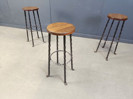Image 1 of Vintage french wrought iron bar stools, 1960s - set of 3
