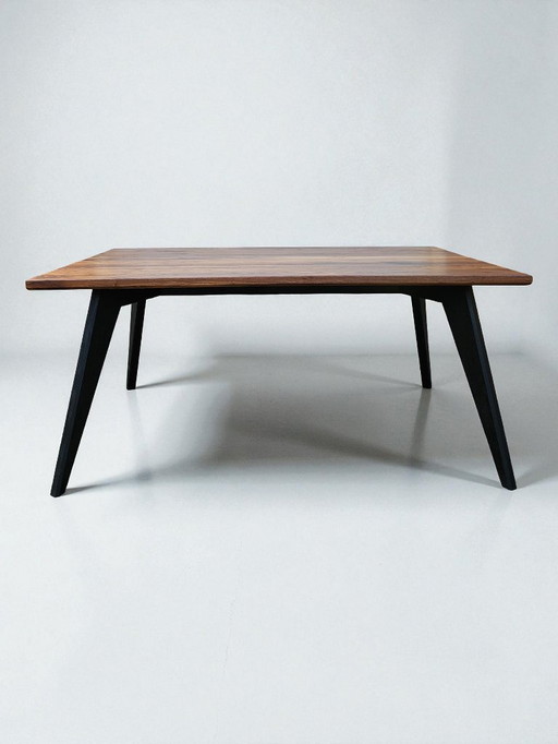 Mid-Century Modern Dining Table – Solid European Walnut & Black Oak – Handmade – 180 × 90 × 78 cm