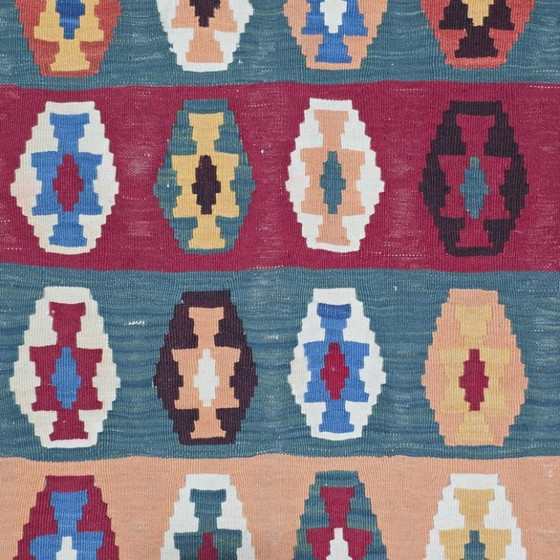 Vintage Turkse kilim – Handgeweven wol, geometrisch patroon (118 x 207 cm) – Vloerkleden en tapijten, Wool (photo 8 of 9)