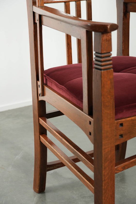 Image 1 of 2 chaises de salle à manger Schuitema de style Art Nouveau/Jugendstil avec revêtement en tissu rouge