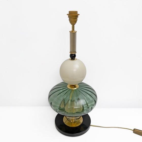 Set van twee geometrische tafellampen van Murano-glas in groen en wit, in Sottsass-stijl. – Murano Glass (photo 4 of 7)