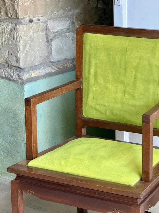 Coppia di poltrone in legno esotico e tessuto verde lime (foto 12 di 14)