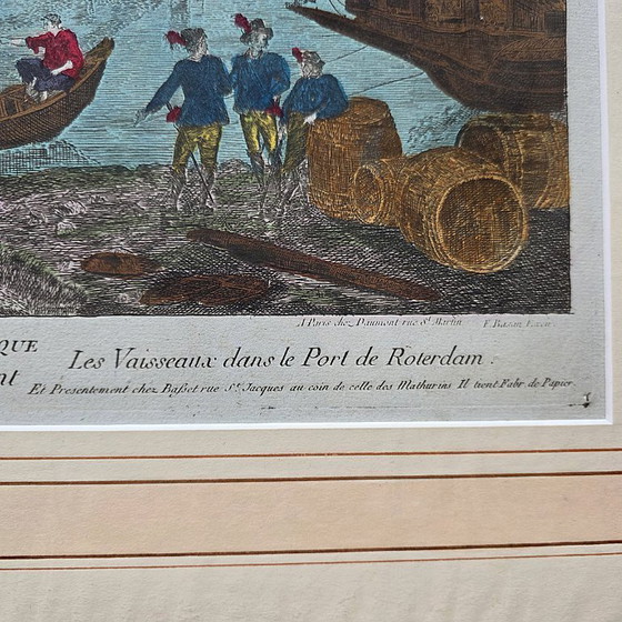 Image 1 of Antique optical engraving of the Port of Rotterdam, 18th century