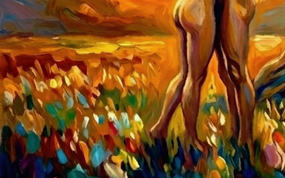 Image 1 of Impressionist nude painting on canvas "A Moment of Eternity" / (80x80) cm