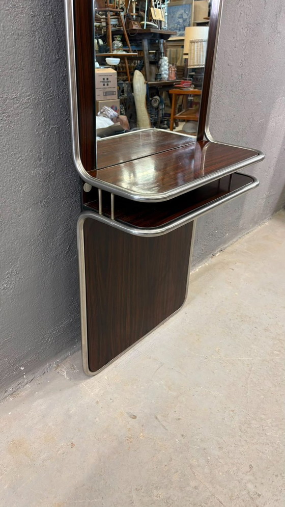 Image 1 of Mid-Century Modern Chrome & Rosewood Wall Console with Mirror, 1970s, Italian