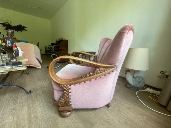Image 1 of Set van 4 Art Deco fauteuils (ca. 1920-1950) | Opnieuw bekleed met roze fluweel