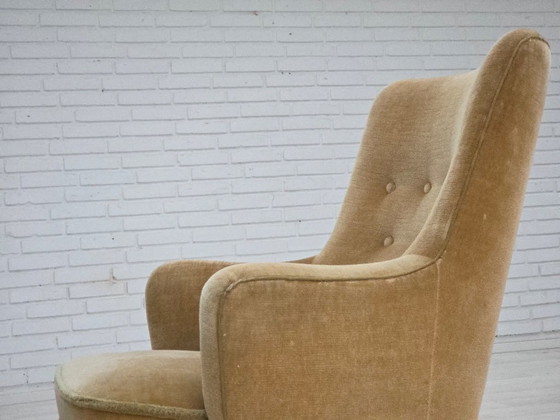 Image 1 of 1970s, Danish armchair, original light green furniture velour.