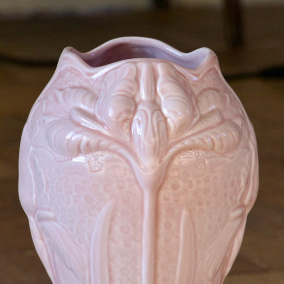 Image 1 of Grande vaso antico Art Nouveau in terracotta rosa, firmato Salins-les-Bains