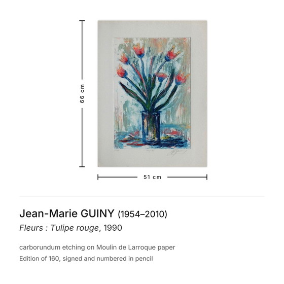 Image 1 of Jean-Marie GUINY Fleurs : Tulipe rouge Incisione al carborundum firmata 1990
